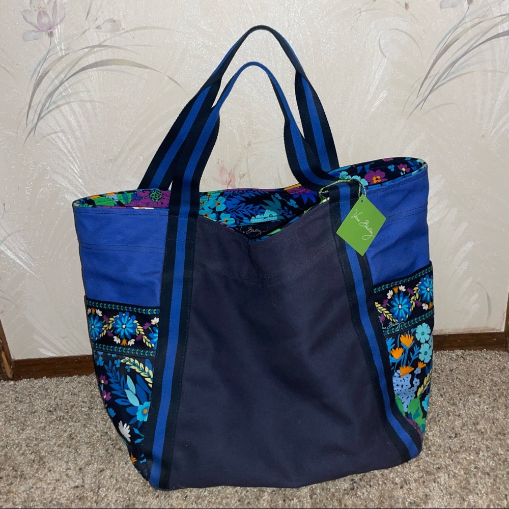 Vera Bradley Large Blue Canvas Color Block Tote